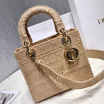 Dior Medium Lady D-Lite Bag In Beige Embroidered Canvas - Image 6