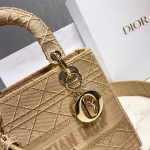 Dior Medium Lady D-Lite Bag In Beige Embroidered Canvas - Image 3