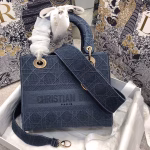 Dior Medium Lady D-Lite Bag In Denim Blue Cannage Canvas - Image 3