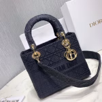 Dior Medium Lady D-Lite Bag In Black Embroidered Canvas - Image 6