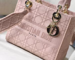 Dior Medium Lady D-Lite Bag In Pink Embroidered Canvas - Image 8
