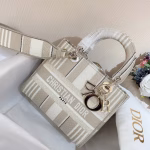 Dior Medium Lady D-Lite Bag In Beige Stripes Embroidery - Image 2