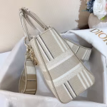 Dior Medium Lady D-Lite Bag In Beige Stripes Embroidery - Image 6