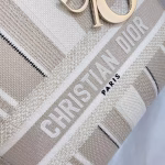 Dior Medium Lady D-Lite Bag In Beige Stripes Embroidery - Image 3