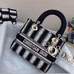 Dior Medium Lady D-Lite Bag In Blue D-Stripes Embroidery - Image 6