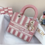 Dior Medium Lady D-Lite Bag In Pink D-Stripes Embroidery - Image 4