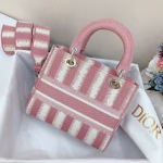 Dior Medium Lady D-Lite Bag In Pink D-Stripes Embroidery - Image 6