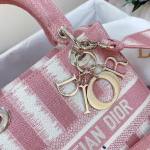 Dior Medium Lady D-Lite Bag In Pink D-Stripes Embroidery - Image 5