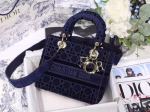 Dior Medium Lady D-Lite Bag In Blue Embroidered Velvet - Image 6