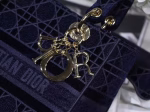 Dior Medium Lady D-Lite Bag In Blue Embroidered Velvet - Image 2