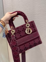 Dior Medium Lady D-Lite Bag In Bordeaux Embroidered Velvet - Image 8
