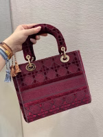 Dior Medium Lady D-Lite Bag In Bordeaux Embroidered Velvet - Image 5