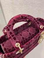 Dior Medium Lady D-Lite Bag In Bordeaux Embroidered Velvet - Image 3