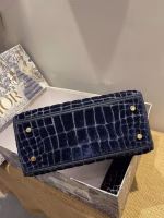 Dior Medium Lady D-Lite Bag In Blue Crocodile Embroidered Velvet - Image 2