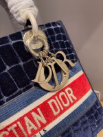 Dior Medium Lady D-Lite Bag In Blue Crocodile Embroidered Velvet - Image 4