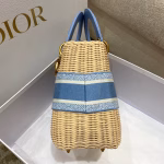 Dior Medium Lady Dior Bag In Wicker and Light Blue Oblique Jacquard - Image 10