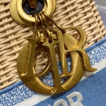 Dior Medium Lady Dior Bag In Wicker and Light Blue Oblique Jacquard - Image 9
