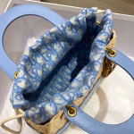 Dior Medium Lady Dior Bag In Wicker and Light Blue Oblique Jacquard - Image 6
