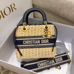 Dior Medium Lady Dior Bag In Wicker and Blue Oblique Jacquard - Image 7
