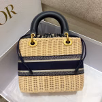 Dior Medium Lady Dior Bag In Wicker and Blue Oblique Jacquard - Image 8