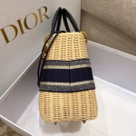 Dior Medium Lady Dior Bag In Wicker and Blue Oblique Jacquard - Image 3