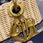 Dior Medium Lady Dior Bag In Wicker and Blue Oblique Jacquard - Image 4