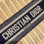 Dior Medium Lady Dior Bag In Wicker and Blue Oblique Jacquard - Image 5