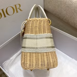 Dior Medium Lady Dior Bag In Wicker and White Oblique Jacquard - Image 8