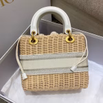 Dior Medium Lady Dior Bag In Wicker and White Oblique Jacquard - Image 9