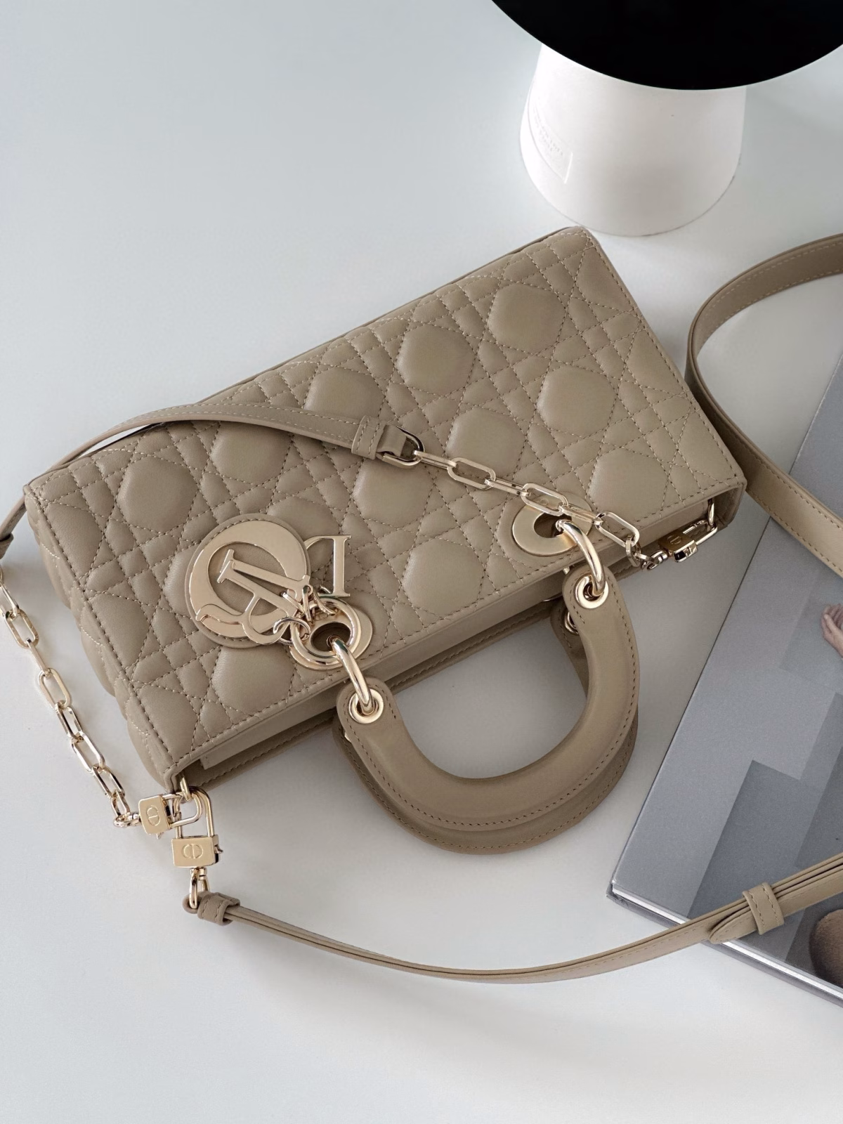 Dior Lady D-Joy Medium Bag In Sand Cannage Lambskin - Image 6