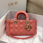 Dior Lady D-Joy Bag In Coral Pink Cannage Lambskin - Image 3