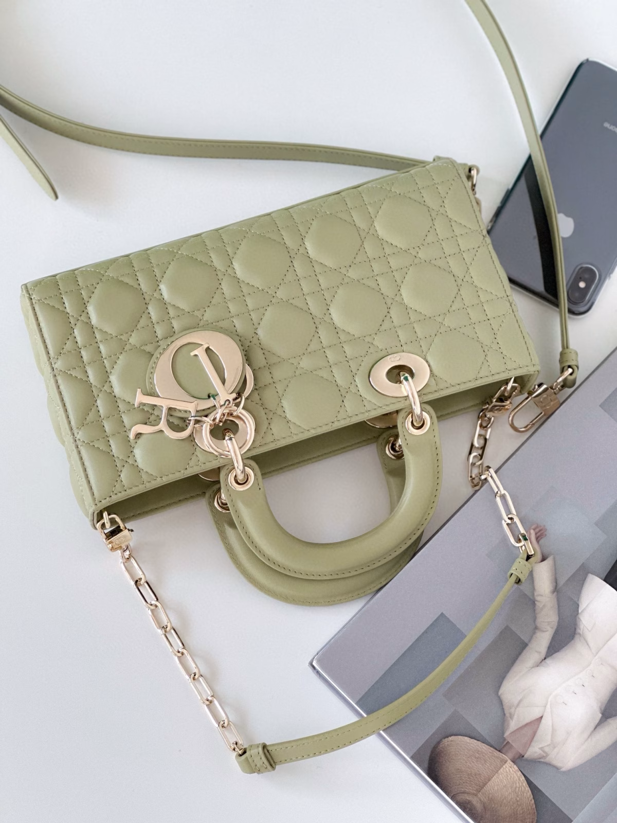 Dior Lady D-Joy Medium Bag In Ethereal Green Cannage Lambskin - Image 4