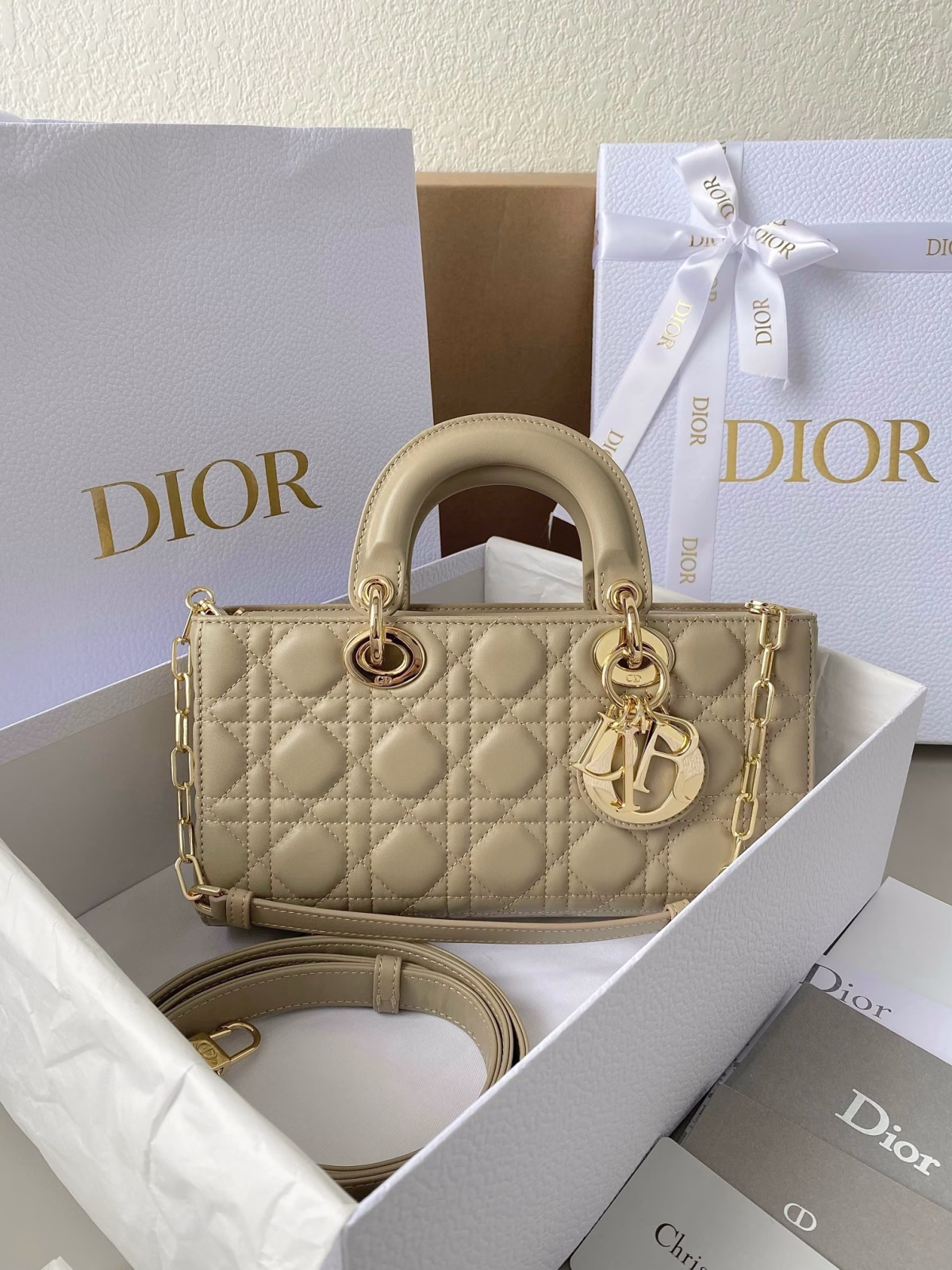Dior Lady D-Joy Medium Bag In Sand Cannage Lambskin - Image 2