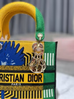 Dior Medium Lady D-Lite Bag In Yellow and Green D-Flower Pop Embroidery - Image 4