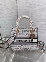 Dior Lady D-Lite Medium Bag in White and Red Je Vous Adore Motif - Image 8