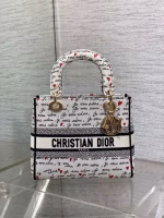 Dior Lady D-Lite Medium Bag in White and Red Je Vous Adore Motif - Image 3