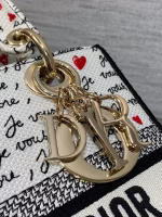 Dior Lady D-Lite Medium Bag in White and Red Je Vous Adore Motif - Image 6