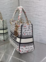 Dior Lady D-Lite Medium Bag in White and Red Je Vous Adore Motif - Image 2