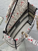 Dior Lady D-Lite Medium Bag in White and Red Je Vous Adore Motif - Image 9
