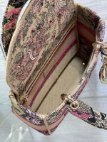 Dior Dioriviera Lady D-Lite Medium Bag in Raffia with Pink Toile de Jouy Sauvage Embroidery - Image 9
