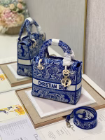 Dior Medium Lady D-Lite Bag In Fluorescent Blue Toile de Jouy Reverse Embroidery - Image 9
