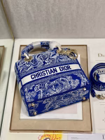 Dior Medium Lady D-Lite Bag In Fluorescent Blue Toile de Jouy Reverse Embroidery - Image 2