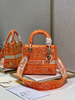 Dior Medium Lady D-Lite Bag In Fluorescent Orange Toile de Jouy Reverse Embroidery - Image 10