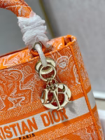 Dior Medium Lady D-Lite Bag In Fluorescent Orange Toile de Jouy Reverse Embroidery - Image 6