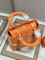 Dior Medium Lady D-Lite Bag In Fluorescent Orange Toile de Jouy Reverse Embroidery - Image 8