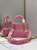 Dior Medium Lady D-Lite Bag In Fluorescent Pink Toile de Jouy Reverse Embroidery - Image 3