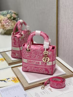Dior Medium Lady D-Lite Bag In Fluorescent Pink Toile de Jouy Reverse Embroidery - Image 8