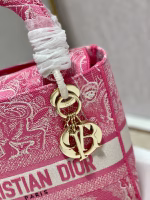 Dior Medium Lady D-Lite Bag In Fluorescent Pink Toile de Jouy Reverse Embroidery - Image 5