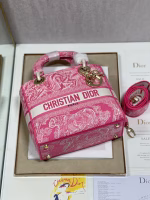 Dior Medium Lady D-Lite Bag In Fluorescent Pink Toile de Jouy Reverse Embroidery - Image 6