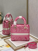 Dior Medium Lady D-Lite Bag In Fluorescent Pink Toile de Jouy Reverse Embroidery - Image 9